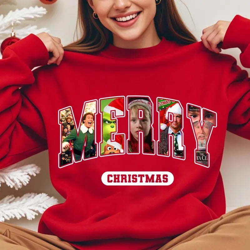 Christmas Movie Sweatshirt, Merry Christmas Shirt, Merry 90s Movies Shirt, Holiday Movie, Christmas Story , Unisex Long...