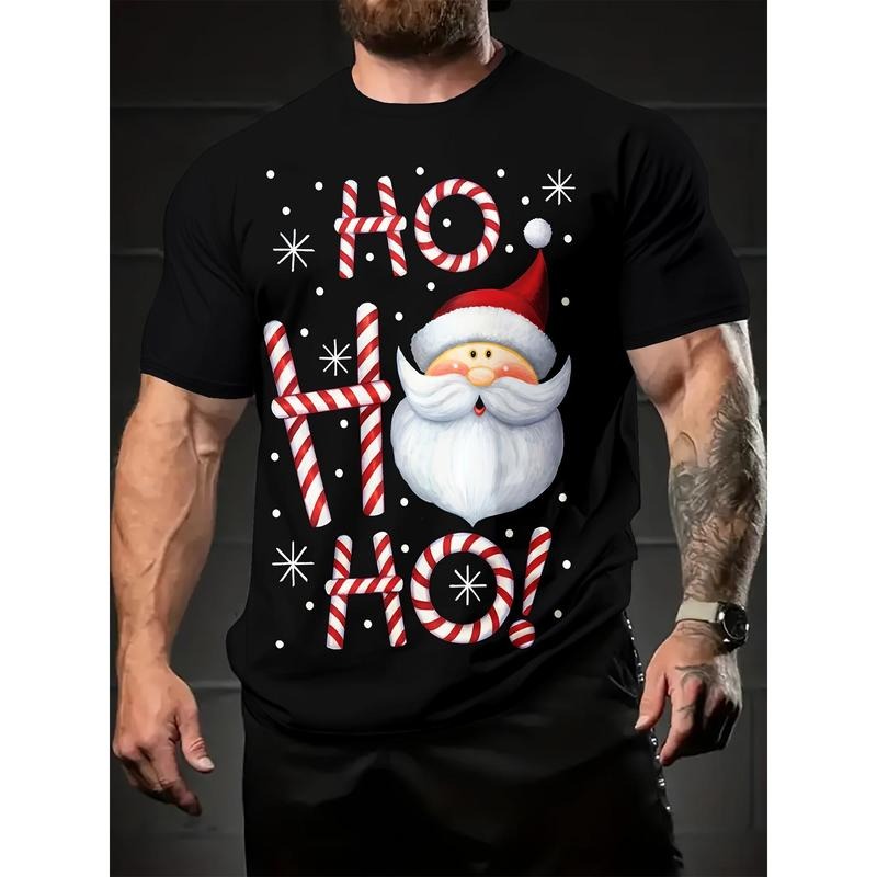 Christmas Pattern Print T-shirt, Men's Comfy Short Sleeve Crew Neck Tee, Men's Clothing For Summer Outdoor Activity Made...