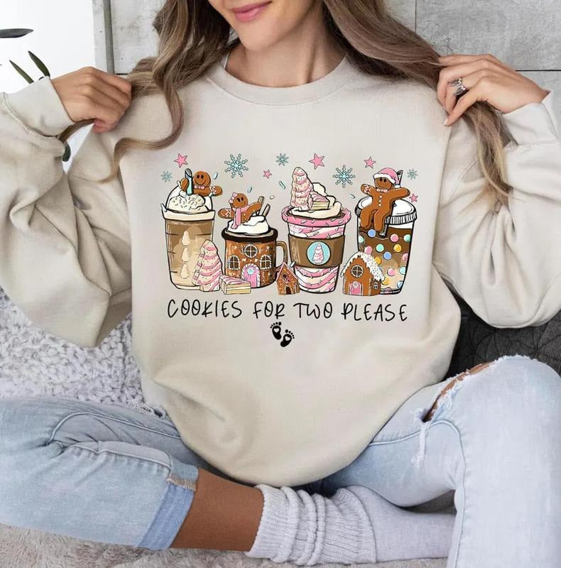 Christmas Pregnancy Announcement Sweatshirt, Cookies For Two Please, Christmas Pregnancy Shirt, Gingerbread Cookies,...