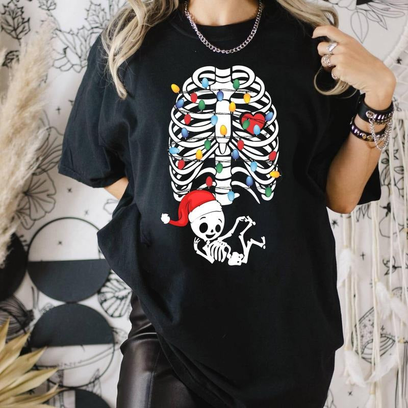 Christmas Pregnancy Shirt, Skeleton Christmas Pregnancy Sweatshirt, Maternity Christmas, Pregnant Skeleton Xmas Baby...
