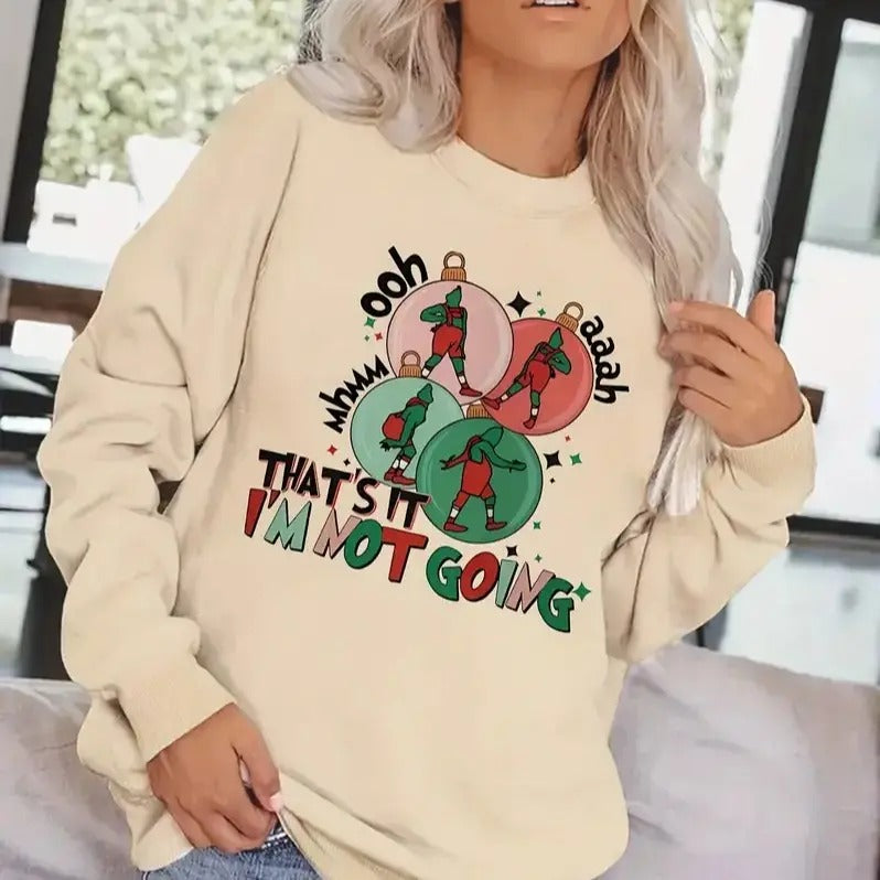Christmas Print Sweatshirt, Casual  Crew Neck Sweatshirt, Women's Clothing Cotton Crewneck T-Shirts, Hoodie