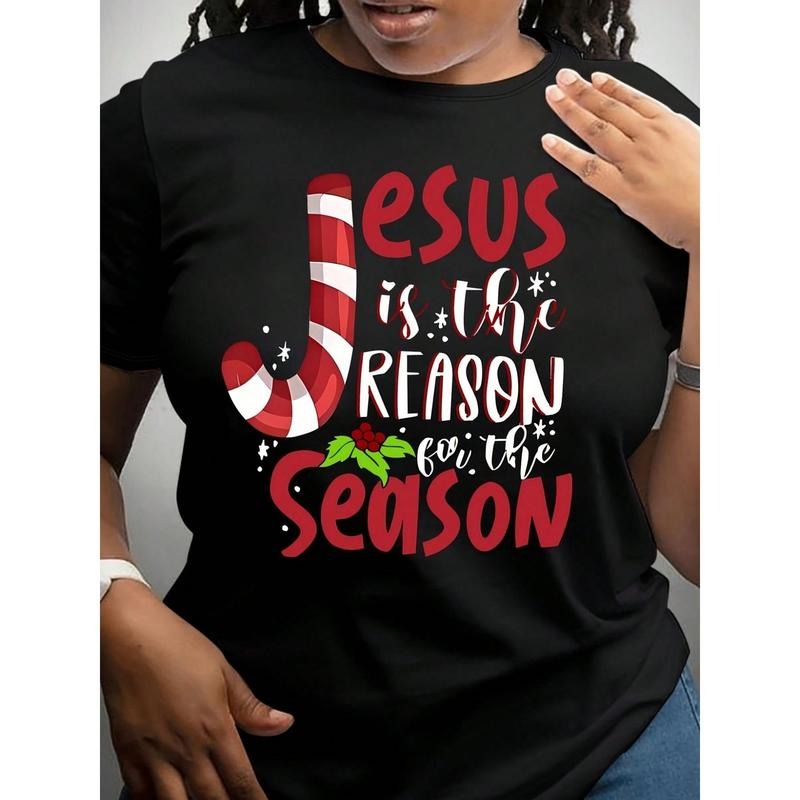 Christmas REASON FOR TNF SEASON Print Crew Neck T-Shirt Fashionable Womens Graphic Print T-Shirt Casual Shortsleeve...