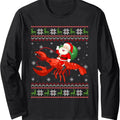 Christmas Santa Riding Lobster Funny Ugly Xmas Sweater Long Sleeve T-Shirt Hoodie, Sweatshirt | RetroVerseTees.com