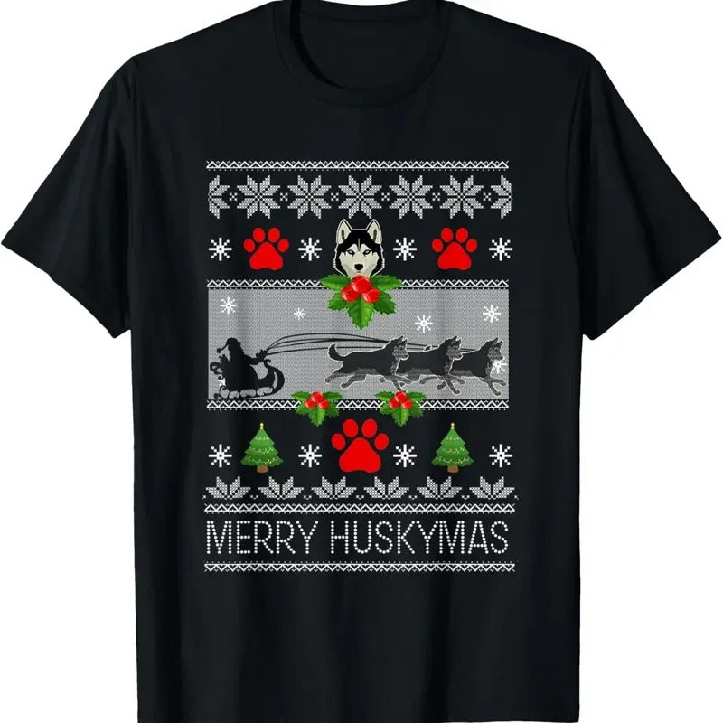Christmas Siberian Husky Dog Husky Ugly Merry Huskymas T-Shirt Hoodie, Sweatshirt | RetroVerseTees.com
