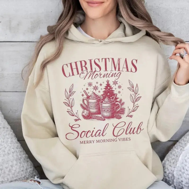 Christmas Social Club Shirt, Merry And Bright, Merry Morning Vibes Sweatshirt, Trendy Aesthetic Shirt, Christmas Morning Social Club Hoodie, Sweater