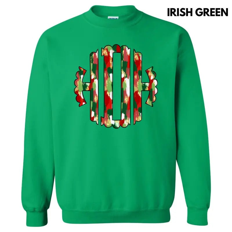 Christmas Watercolor Monogram Sweatshirt 'NLB' T-Shirts, Hoodie | RetroVerseTees.com