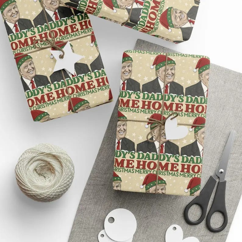 Christmas Wrapping Paper, Personalized Donald Trump Gift Wrap Roll, Funny Political Holiday Decor, Customizable Festive...