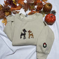 Christmas sweatshirt with wreath embroidered on the sleeve; Christmas embroidered crewneck T-Shirts, Hoodie
