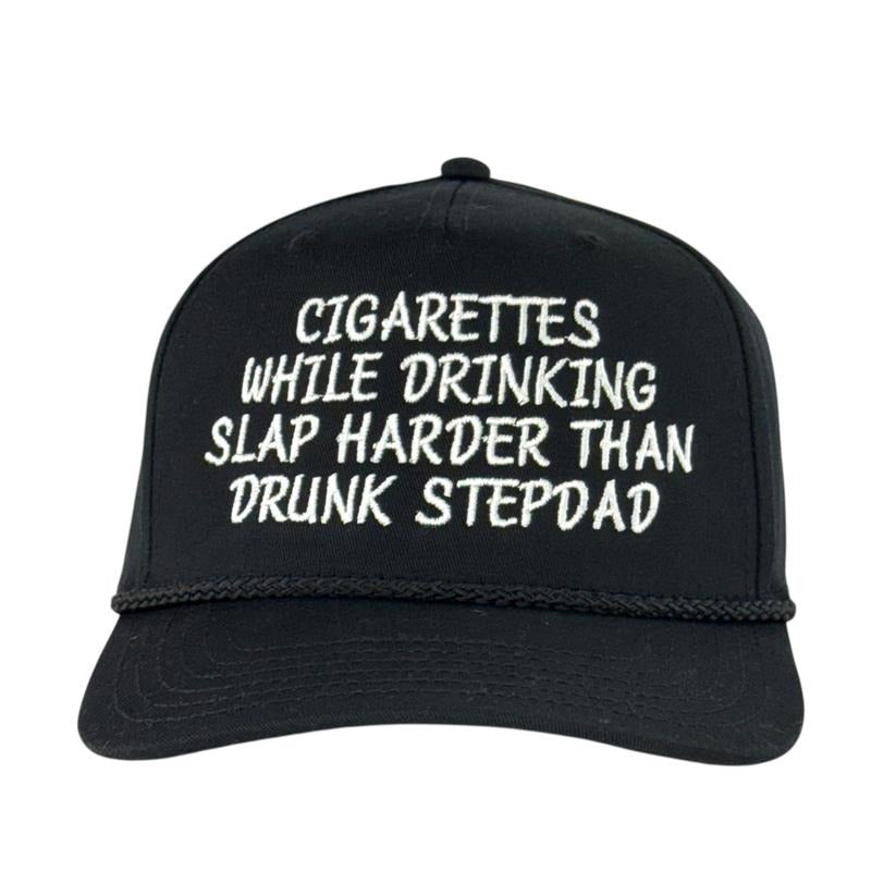 Cig While Drinking Hat Funny Drunk Stepdad Trucker Cap Retro Rope Hat Sarcastic Custom Embroidered Dad Hat Gift T-Shirts,...