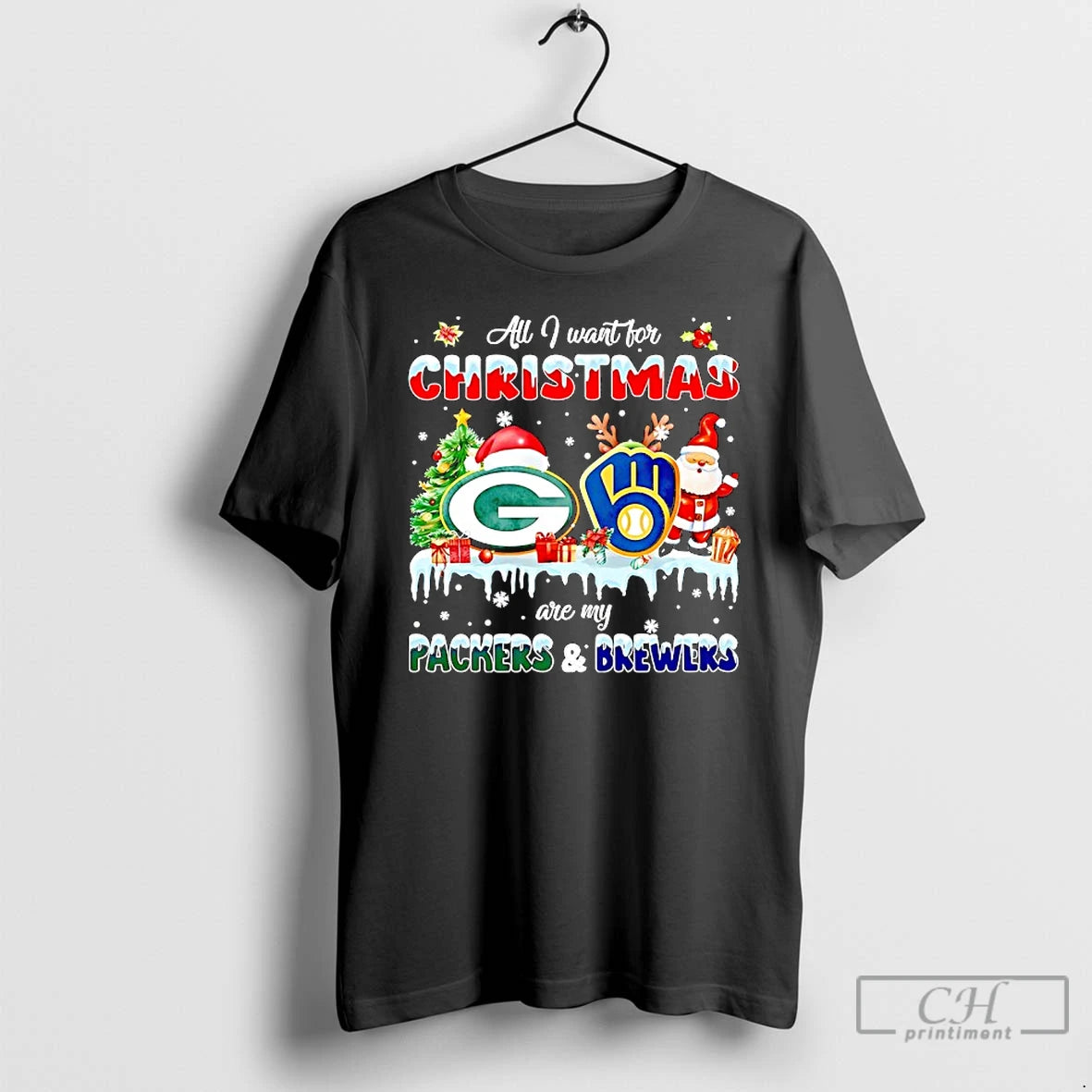 Classic All I Want For Christmas Are My Green Bay Packers And Milwaukee Brewers T-Shirts, Hoodie, Sweatshirt