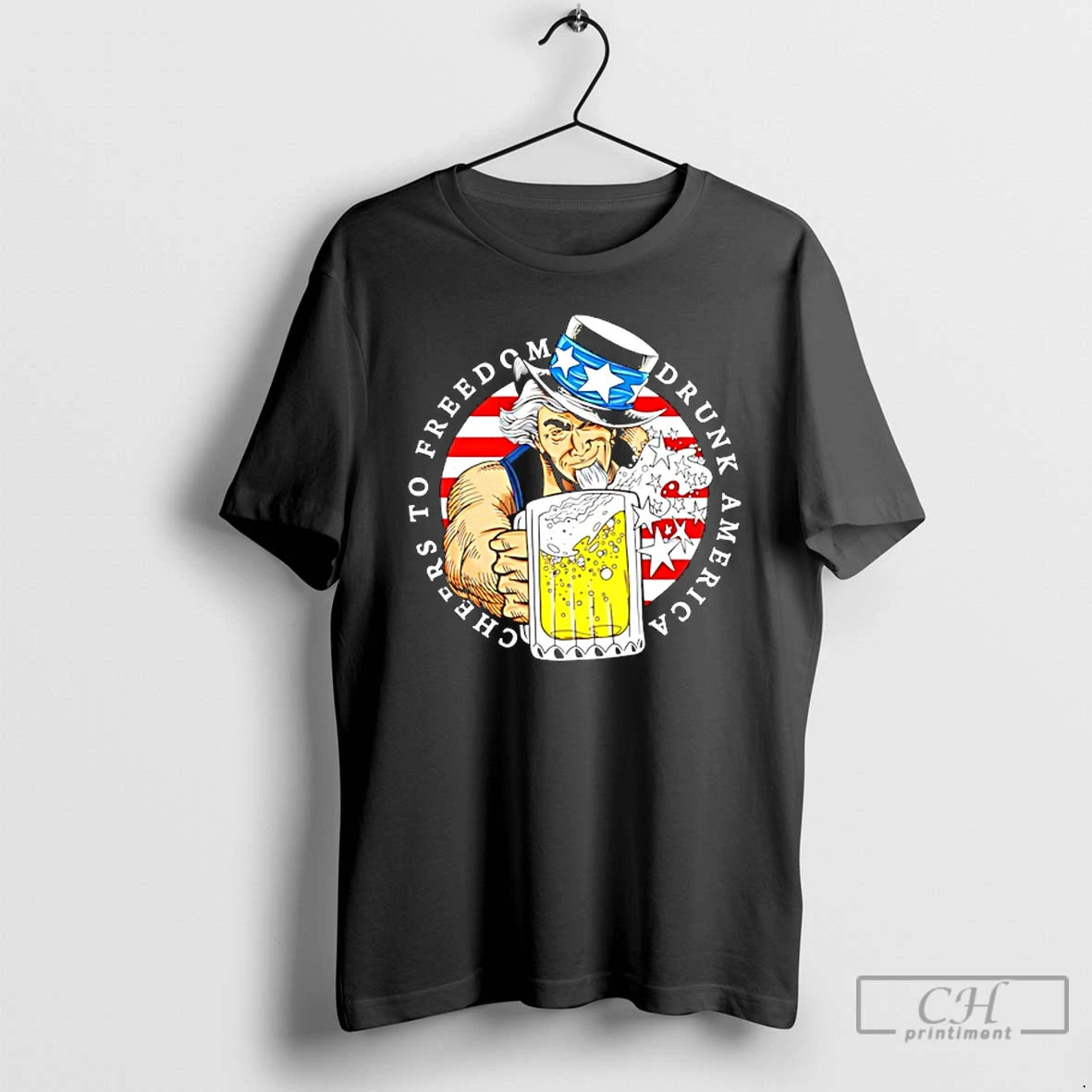 Classic Cheers To Freedom Drunk America Uncle Sam T-Shirts, Hoodie, Sweatshirt | RetroVerseTees.com