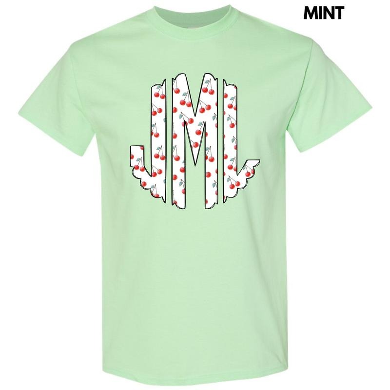 Classic Cherries Monogram Gildan Short Sleeve T-Shirt 'NLB' Hoodie, Sweatshirt | RetroVerseTees.com