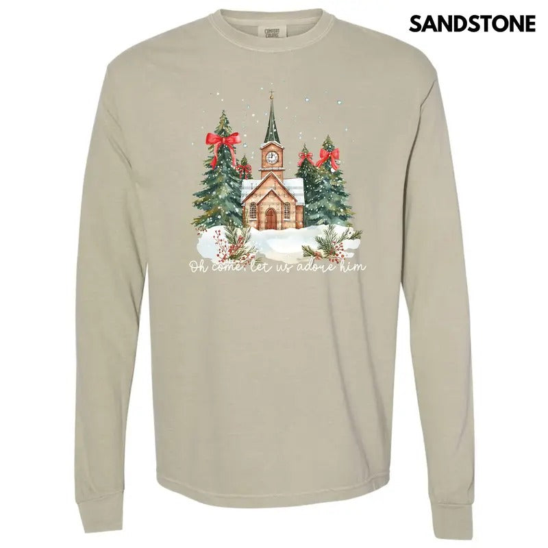 Classic Christmas Church Long Sleeve Comfort Colors T-Shirt 'NLB' Hoodie, Sweatshirt | RetroVerseTees.com
