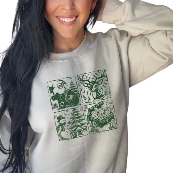 Classic Christmas Santa, Reindeer, Snowman, &  gingerbread Sweatshirt | Festive Holiday Cozy Pullover | Perfect for...