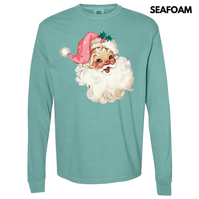 Classic Cutesy Santa Face Long Sleeve Comfort Colors T-Shirt 'NLB' Hoodie, Sweatshirt | RetroVerseTees.com