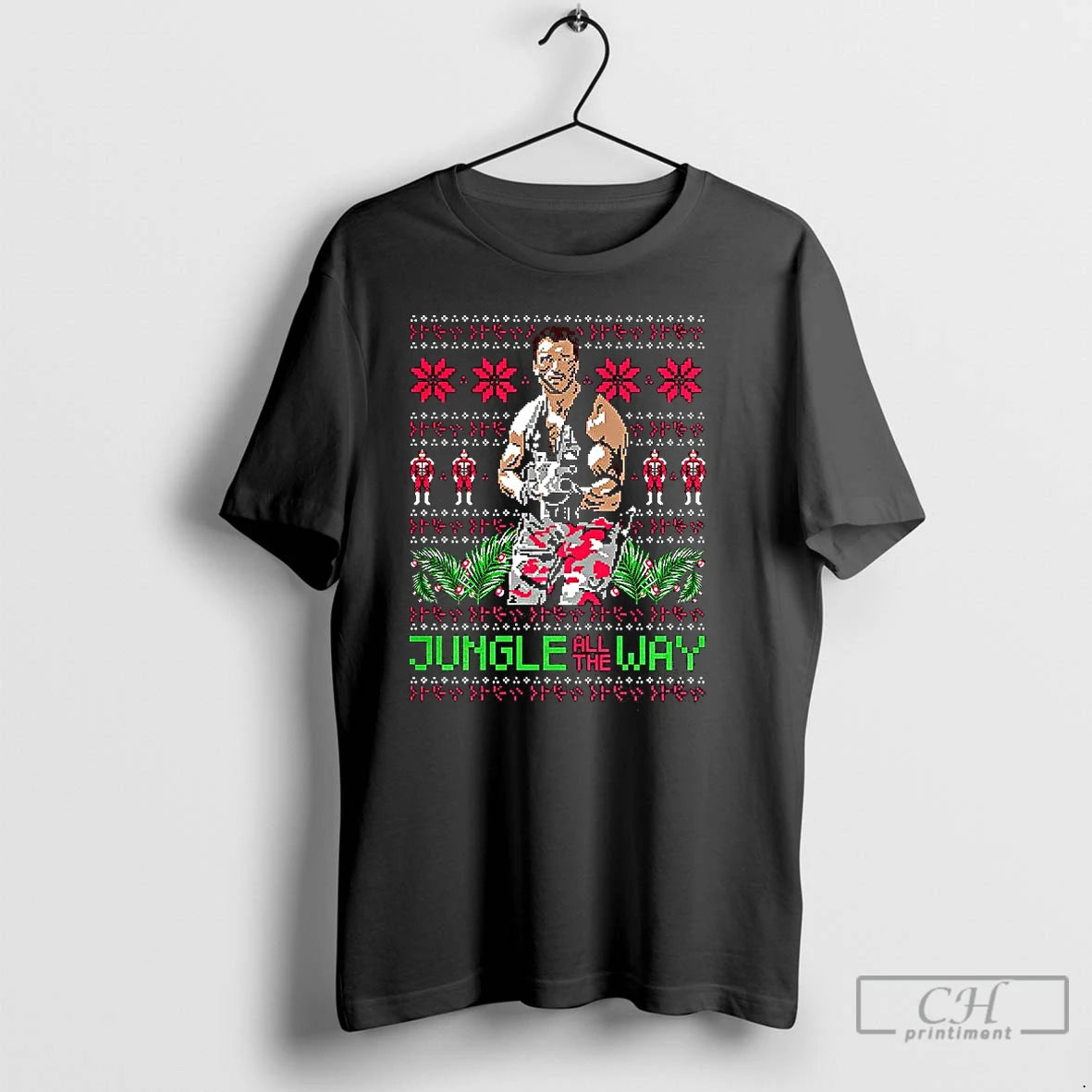 Classic Dutch Predator Jungle All The Way Ugly Christmas T-Shirts, Hoodie, Sweatshirt | RetroVerseTees.com