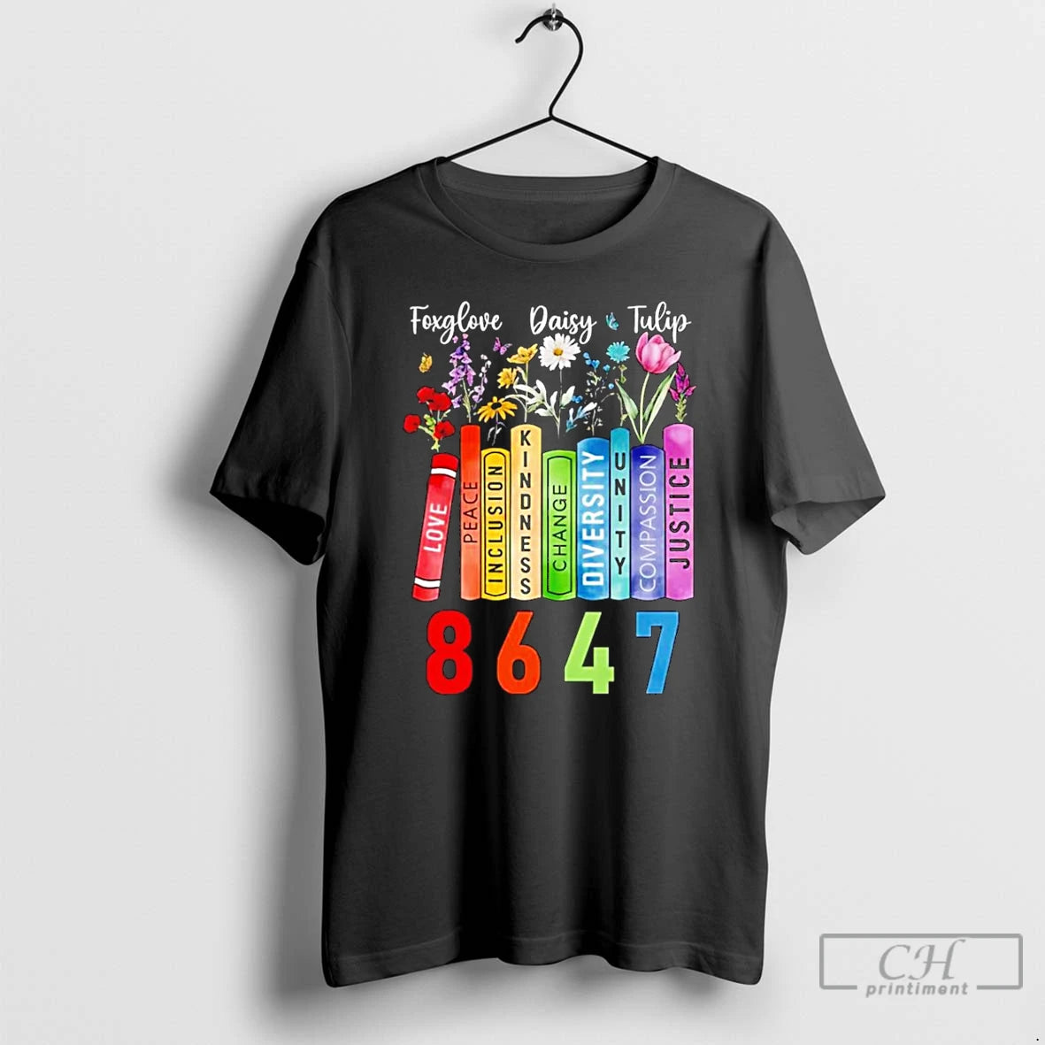 Classic Floral Foxglove Daisy Tulip 8647 Book Lover T Shirts Hoodie Longsleeve