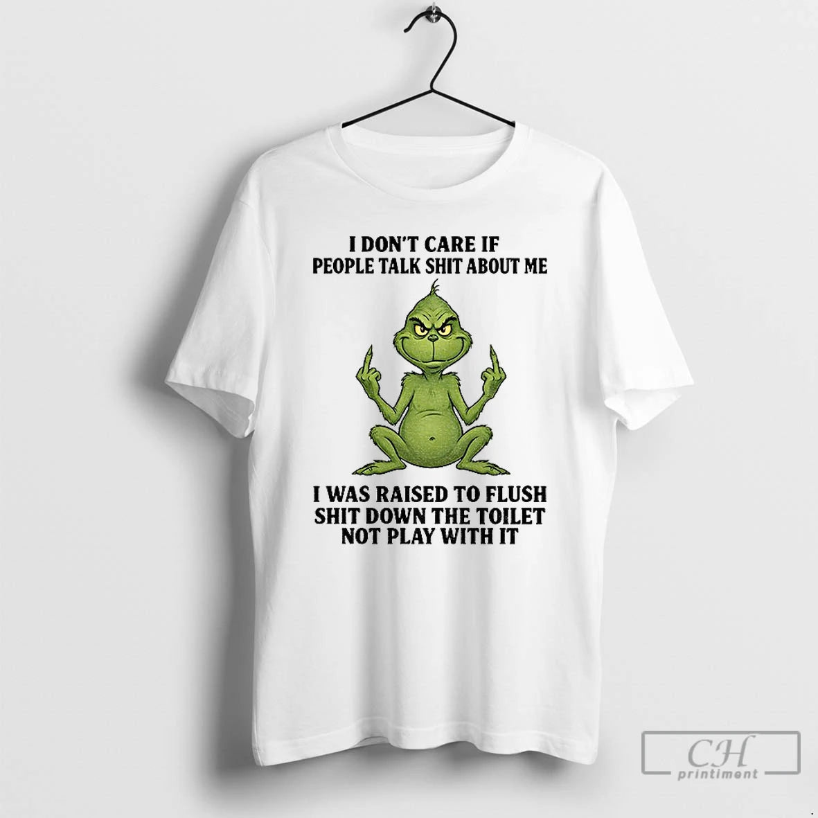 Classic Grinch Santa Middle Finger I Dont Care If People Talk Shit About Me T-Shirts, Hoodie, Sweatshirt | RetroVerseTees.com
