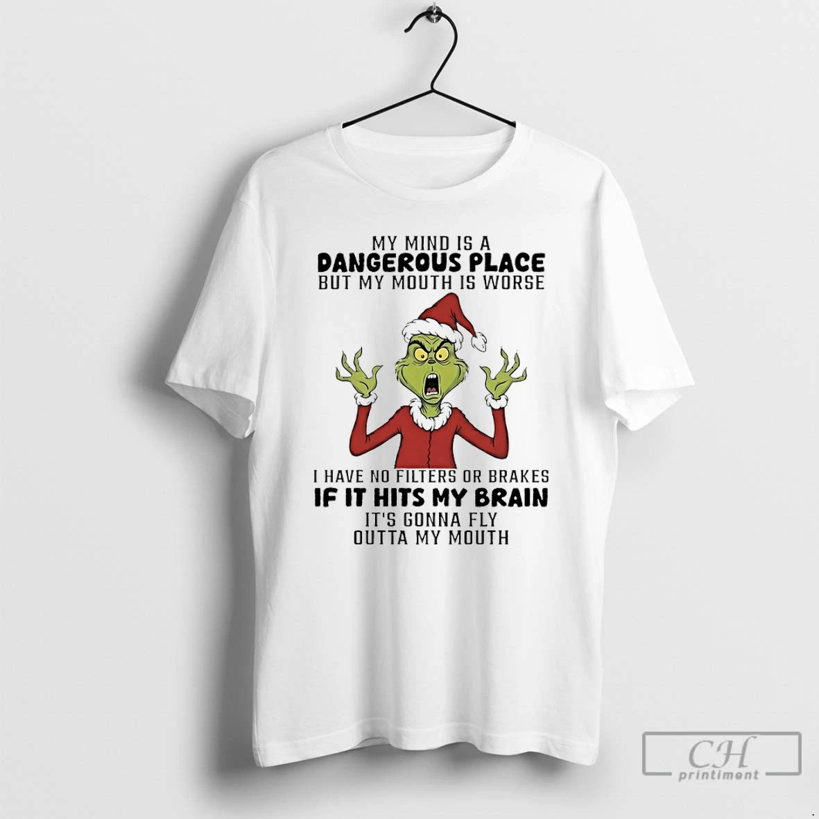 Classic Grinch Santa My Mind Is A Dangerous Place But My Mouth Is Worse T-Shirts, Hoodie, Sweatshirt | RetroVerseTees.com