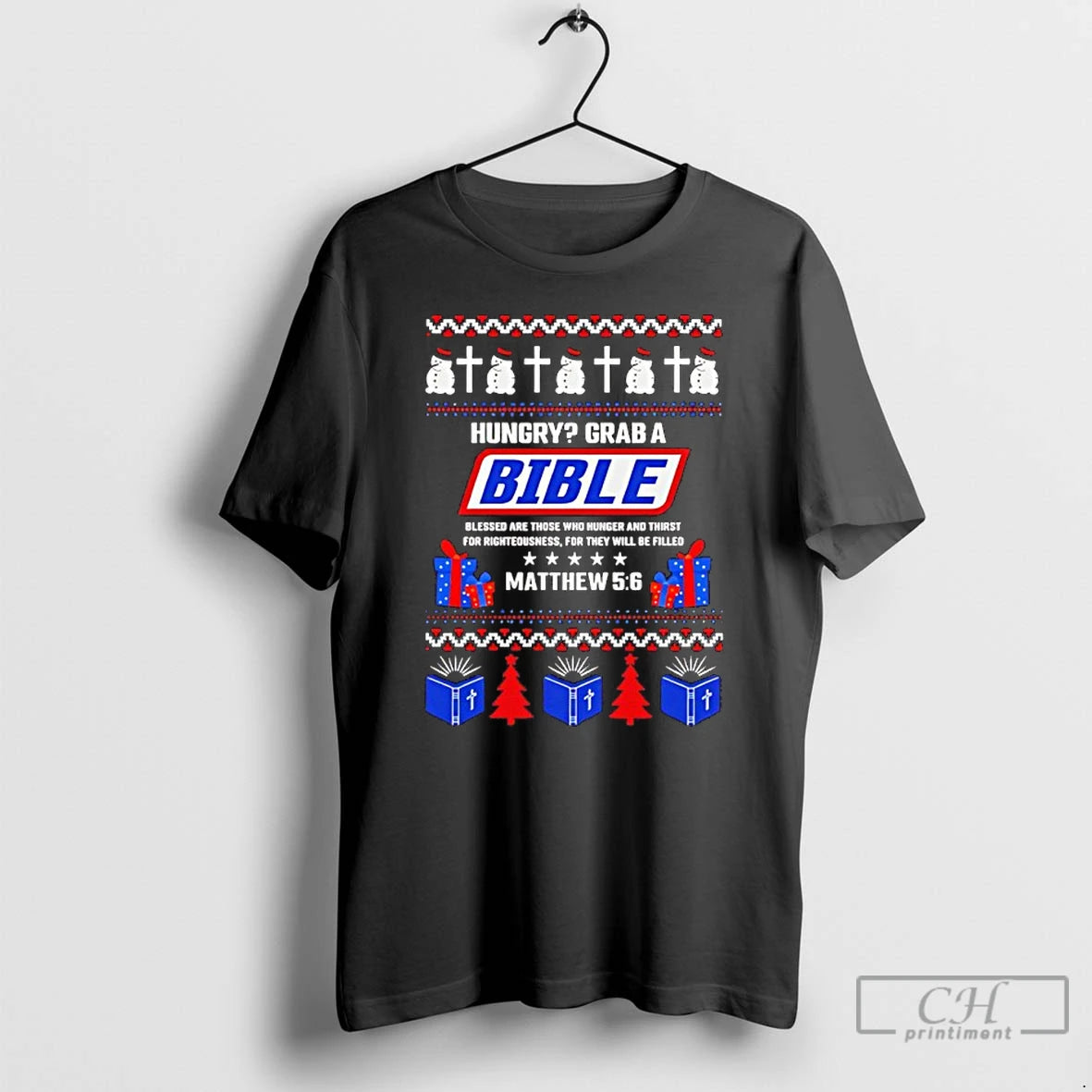 Classic Hungry Grab A Bible Matthew 5 6 Christmas Ugly T-Shirts, Hoodie, Sweatshirt | RetroVerseTees.com