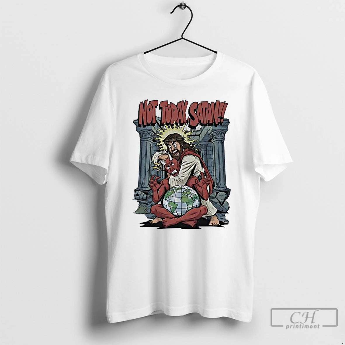 Classic Jesus Strangling Devil Santa Not Today Satan T-Shirts, Hoodie, Sweatshirt | RetroVerseTees.com
