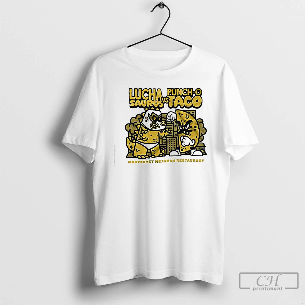Classic Lucha Punch O Saurus Vs Taco Monterrey Mexican Restaurant Graphic T-Shirts, Hoodie, Sweatshirt | RetroVerseTees.com