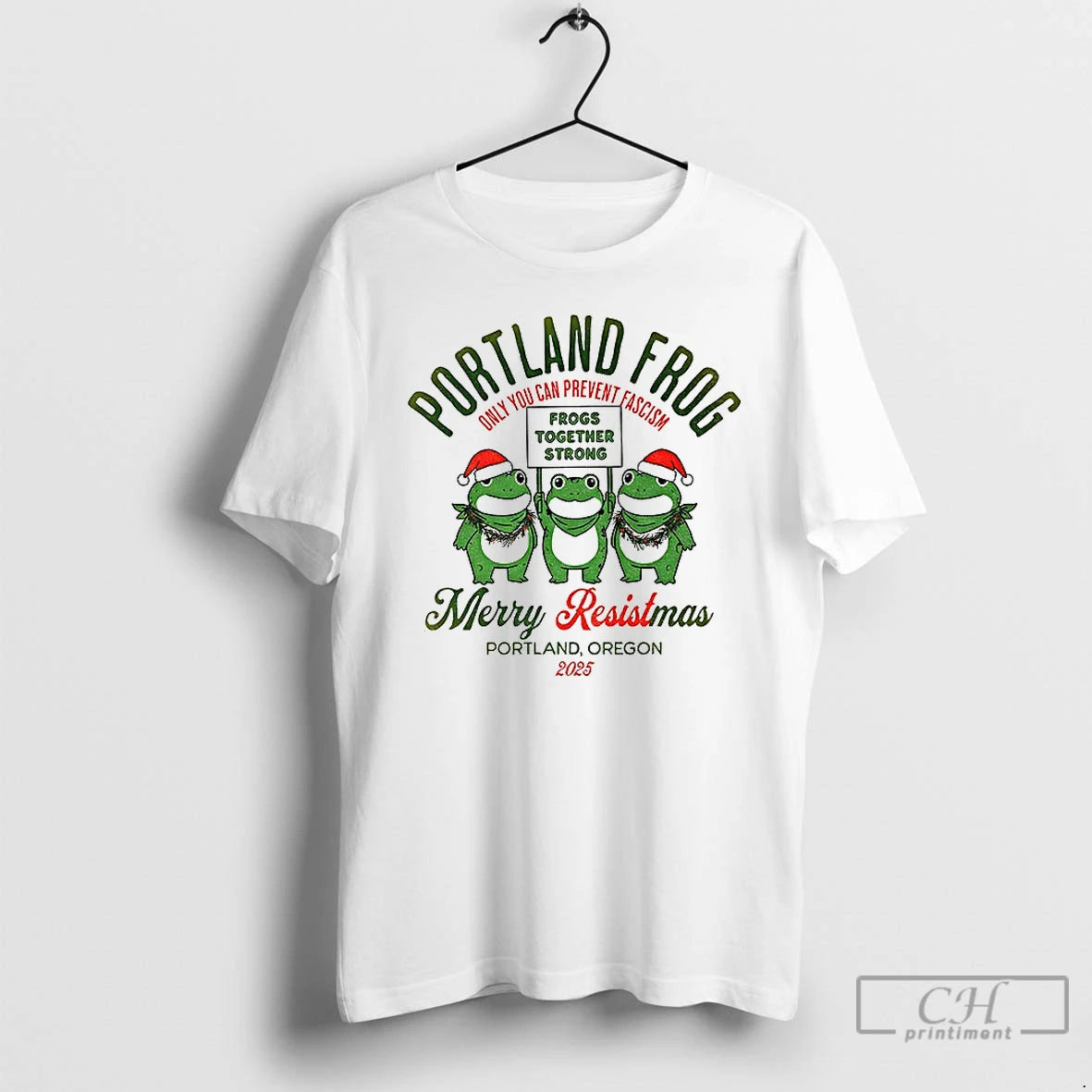 Classic Portland Frog Christmas Merry Resistmas 2025 Frog Together Strong T-Shirts, Hoodie, Sweatshirt | RetroVerseTees.com
