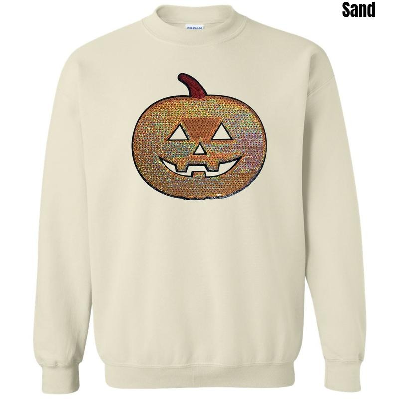 Classic Pumpkin Sequin Patch Sweatshirt T-Shirts, Hoodie | RetroVerseTees.com