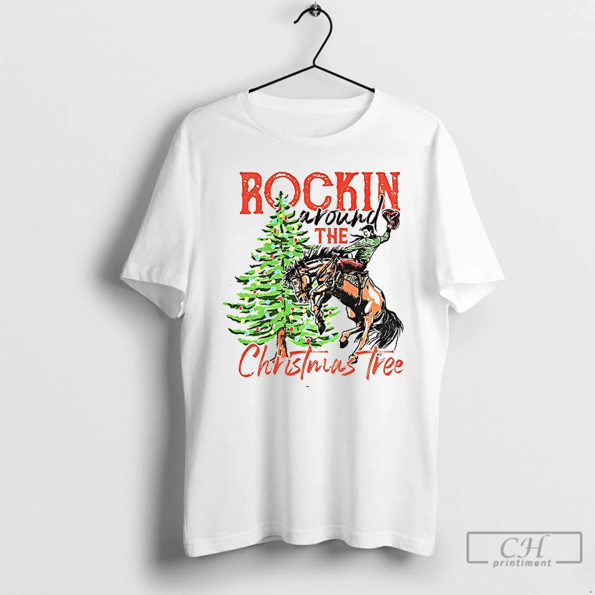 Classic Rockin Around The Christmas Tree Cowboy Country Retro T-Shirts, Hoodie, Sweatshirt | RetroVerseTees.com