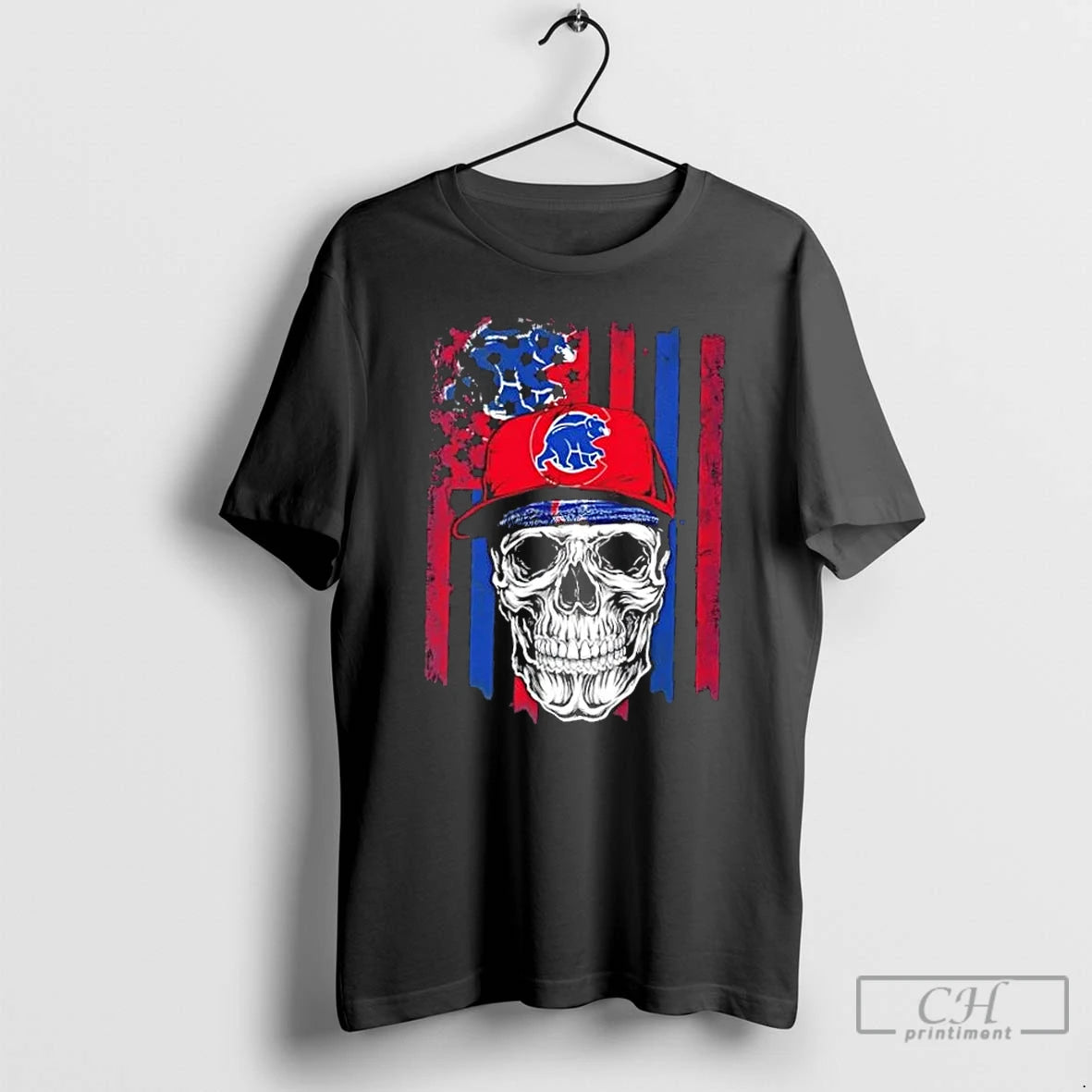 Classic Skull Wearing A Cap Chicago Cubs Us Flag T-Shirts, Hoodie, Sweatshirt | RetroVerseTees.com