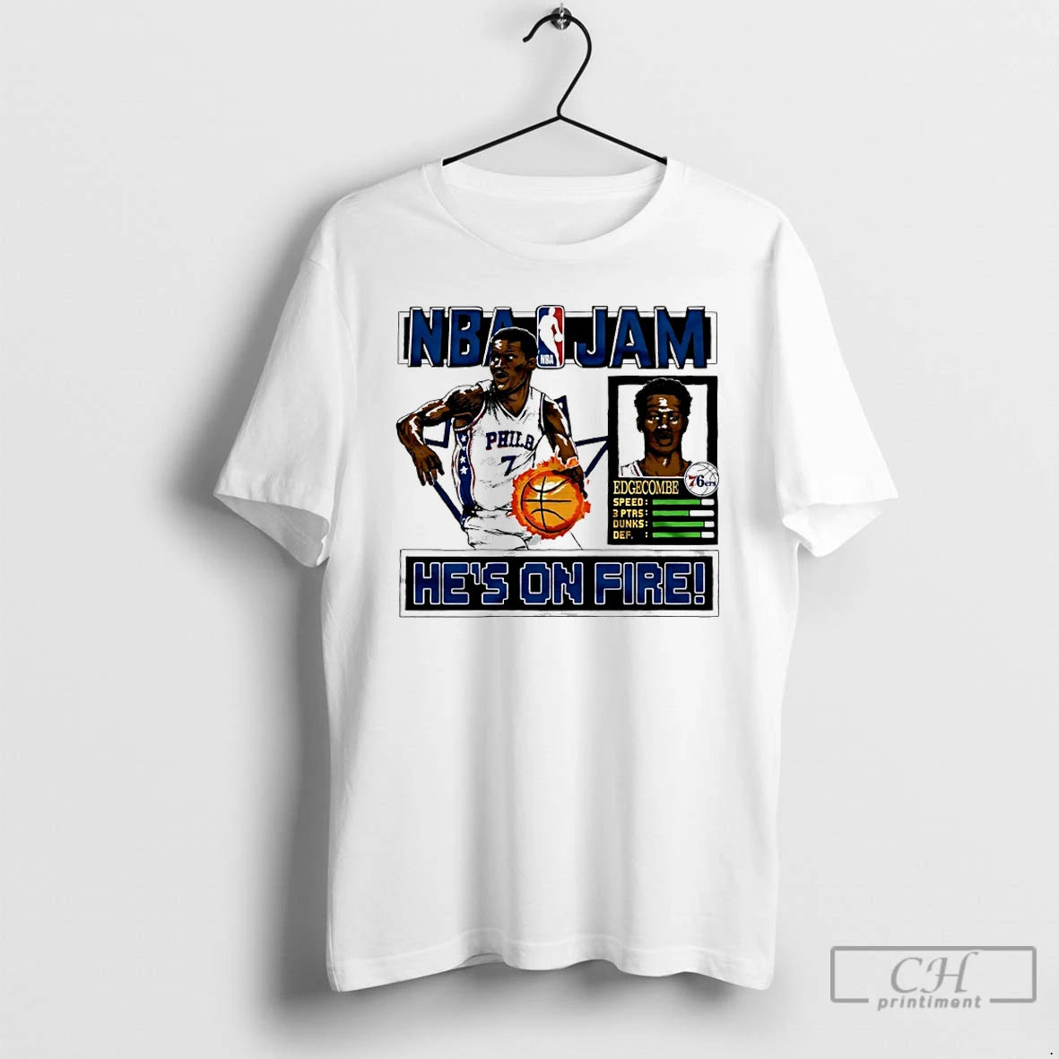 Classic V J Edgecombe Hes On Fire Philadelphia 76ers Nba Jam T-Shirts, Hoodie, Sweatshirt | RetroVerseTees.com
