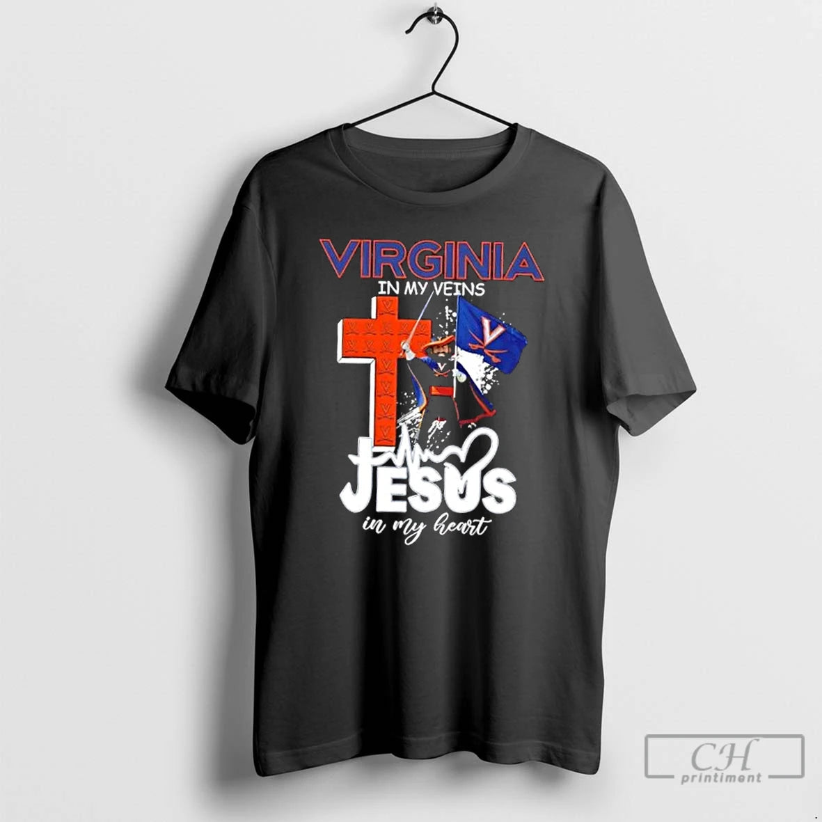 Classic Virginia Cavaliers Mascot Hold Flag In My Veins Jesus In My Heart T Shirts Hoodie, Sweatshirt | RetroVerseTees.com