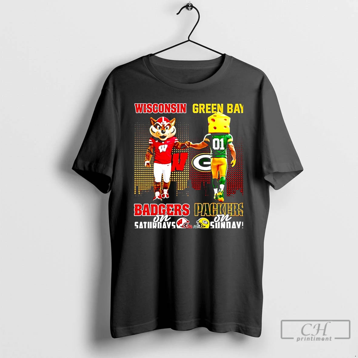 Classic Wisconsin Badgers On Saturdays Vs Green Bay Packers On Sundays Mascot Skyline Christmas T-Shirts, Hoodie, Sweatshirt