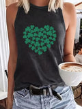 Clover Leaf Print Round Neck Tank Top, Casual Sleeveless Top for Summer, Ladies TNF for Daily Wear T-Shirts, Hoodie,...