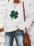 Clover Print Crew Neck Pullover, Casual Long Sleeve Sweatshirt for Spring & Fall, Women'WB shield Top for Daily Wear...