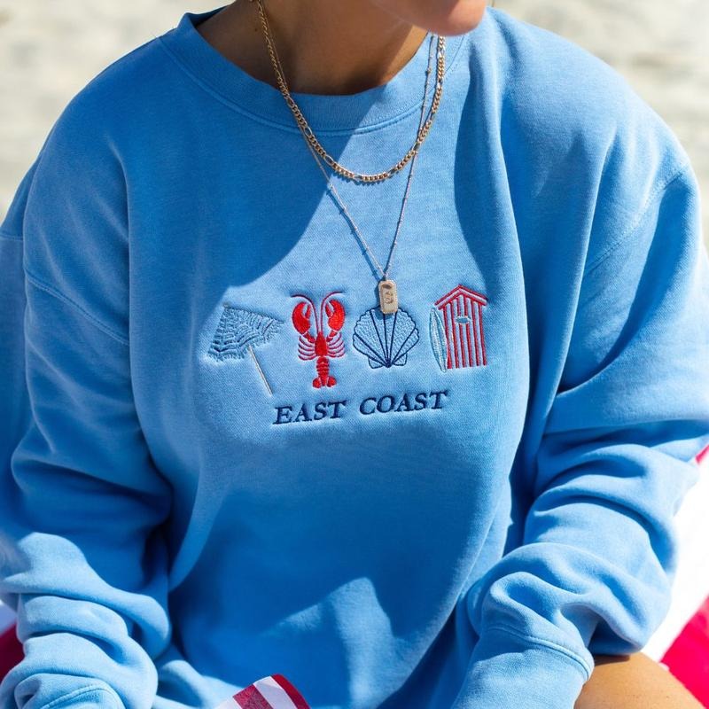 Coastal Classic 'East Coast' Embroidered Cozy Crew T-Shirts, Hoodie, Sweatshirt | RetroVerseTees.com