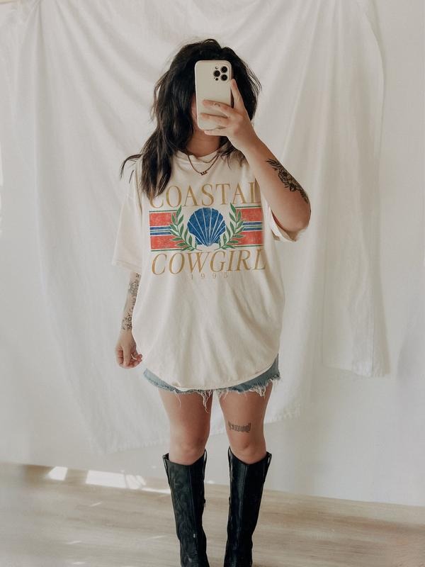 Coastal Cowgirl Tee Trendy Summer Aesthetic Graphic Tee Tee Western Boho Shirt Hoodie, Sweatshirt | RetroVerseTees.com
