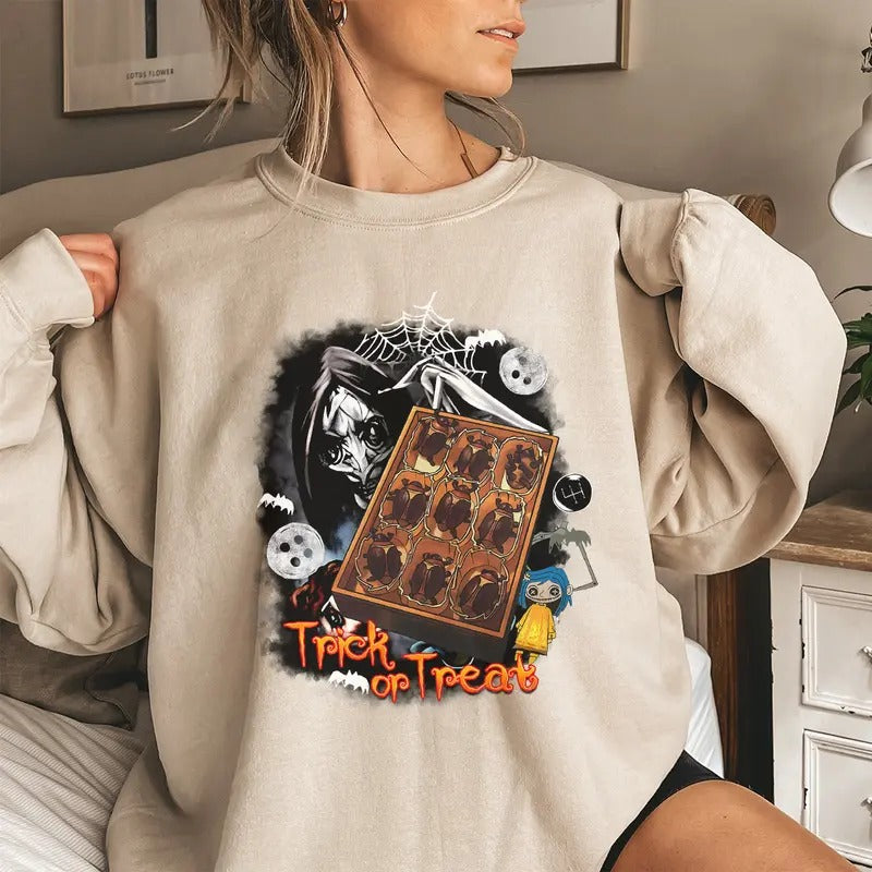 Cocoa Beetles candy in Coraline Shirt, Trick or Treat Coraline Sweatshirt Hoodie, Horror Movie Merch, Halloween Christmas...