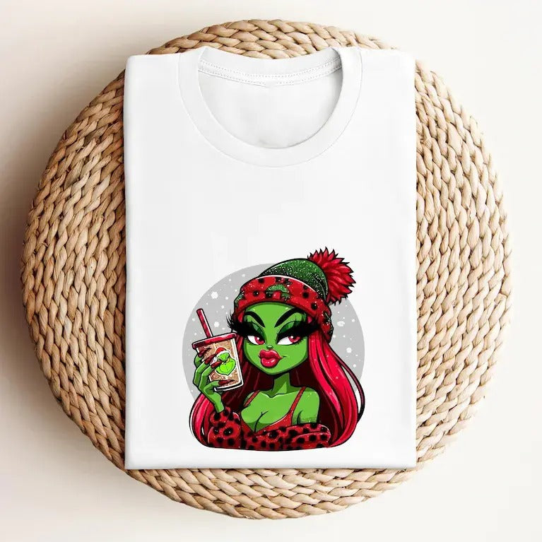 Coffee Grinchhh T, Christmas Cute Christmas Tee Hoodie, Sweatshirt | RetroVerseTees.com