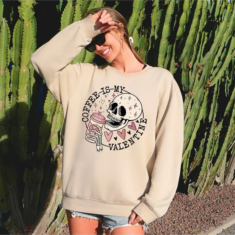 Coffee Is My Valentine, Skeleton, Caffeine, Sweatshirt, Valentine's Day T-Shirts, Hoodie | RetroVerseTees.com