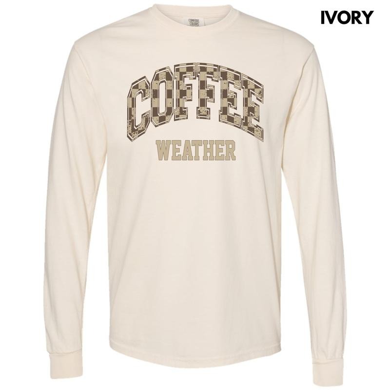 Coffee Weather Checkered Long Sleeve Comfort Colors T-Shirt 'NLB' Hoodie, Sweatshirt | RetroVerseTees.com