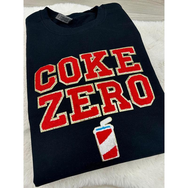 'Coke Zero' Letter Patch Crewneck Sweatshirt T-Shirts, Hoodie | RetroVerseTees.com