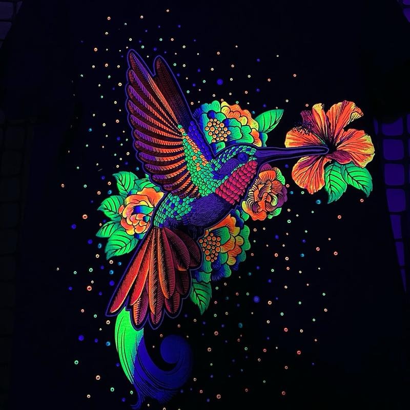 Colibri flor T-shirt Cotton Black Crewneck Hoodie, Sweatshirt | RetroVerseTees.com