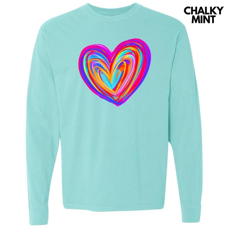 Color Crazy Heart Long Sleeve Comfort Colors T-Shirt 'NLB' Hoodie, Sweatshirt | RetroVerseTees.com