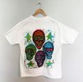 Color Woodcut Skulls Hand Printed Limited Edition T Shirt with Vibrant Design and Stars Casual Menswear Hoodie, Sweatshirt