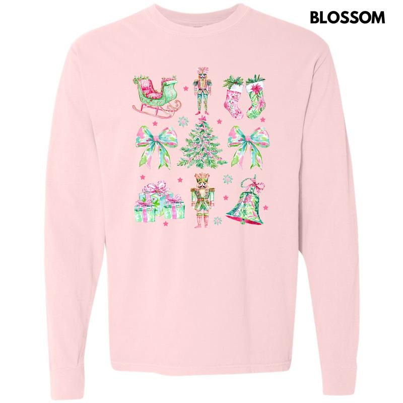 Colorful Christmas Collage Long Sleeve Comfort Colors T-Shirt 'NLB' Hoodie, Sweatshirt | RetroVerseTees.com