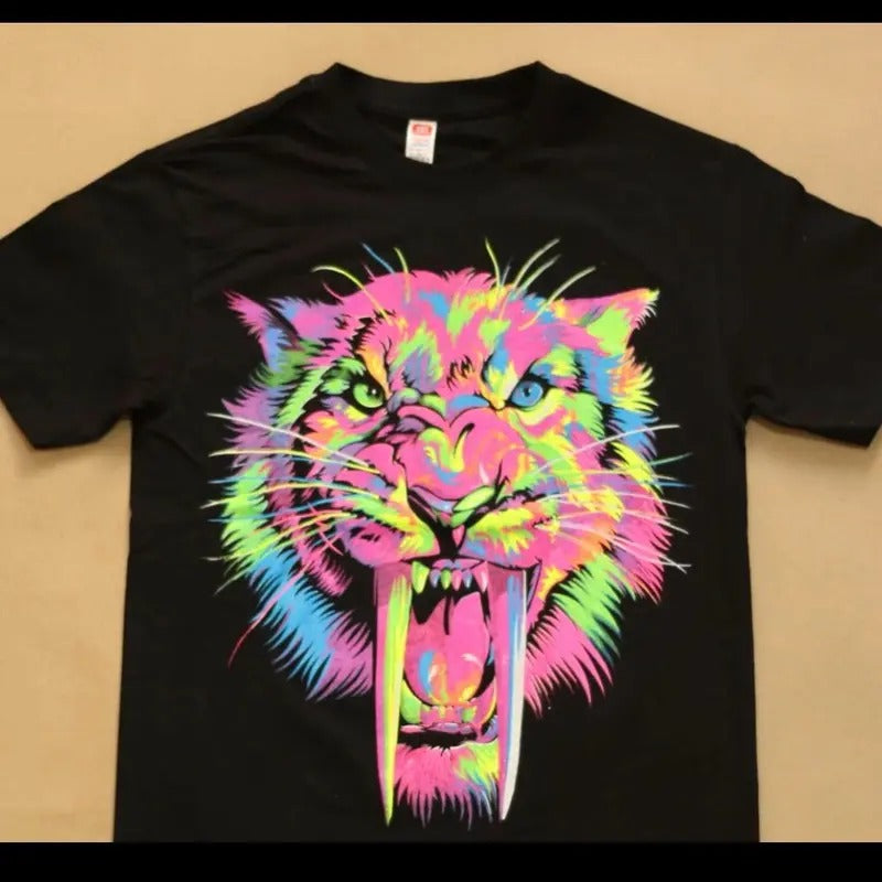Colorful tiger t-shirt Cotton Top Casual Outfits Crewneck Menswear Shortsleeve Tigre Hoodie, Sweatshirt | RetroVerseTees.com