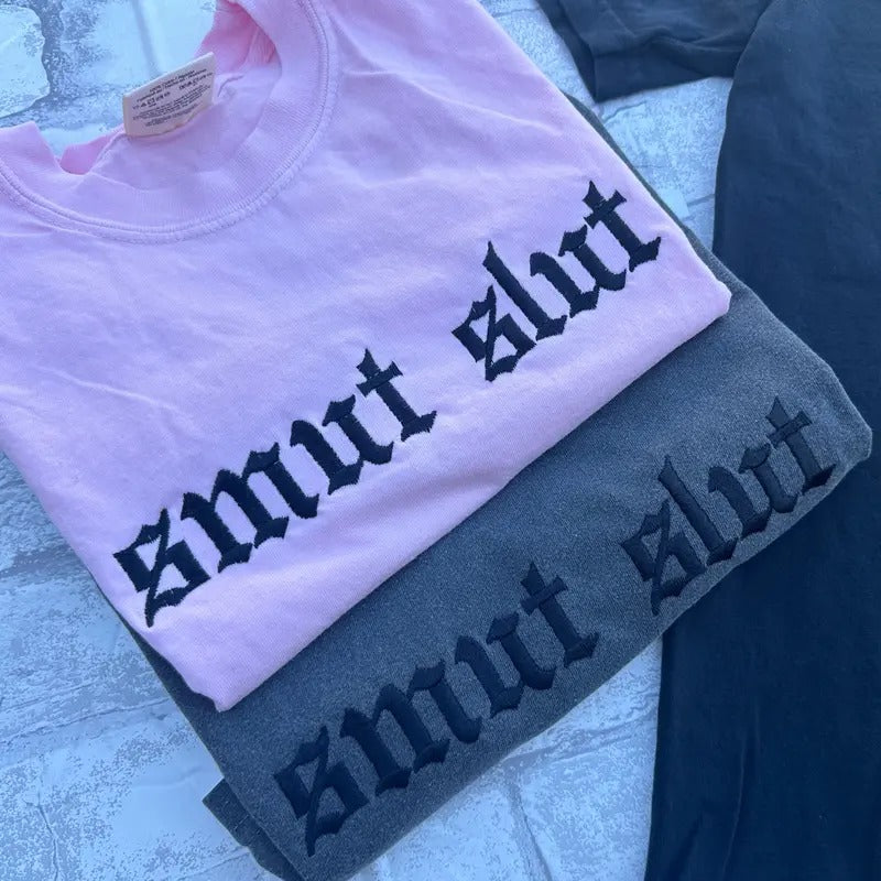 Comfort Colors - Smut Slut Embroidered Dark Romance Tee Casual Top Womenswear T-Shirt Hoodie, Sweatshirt | RetroVerseTees.com