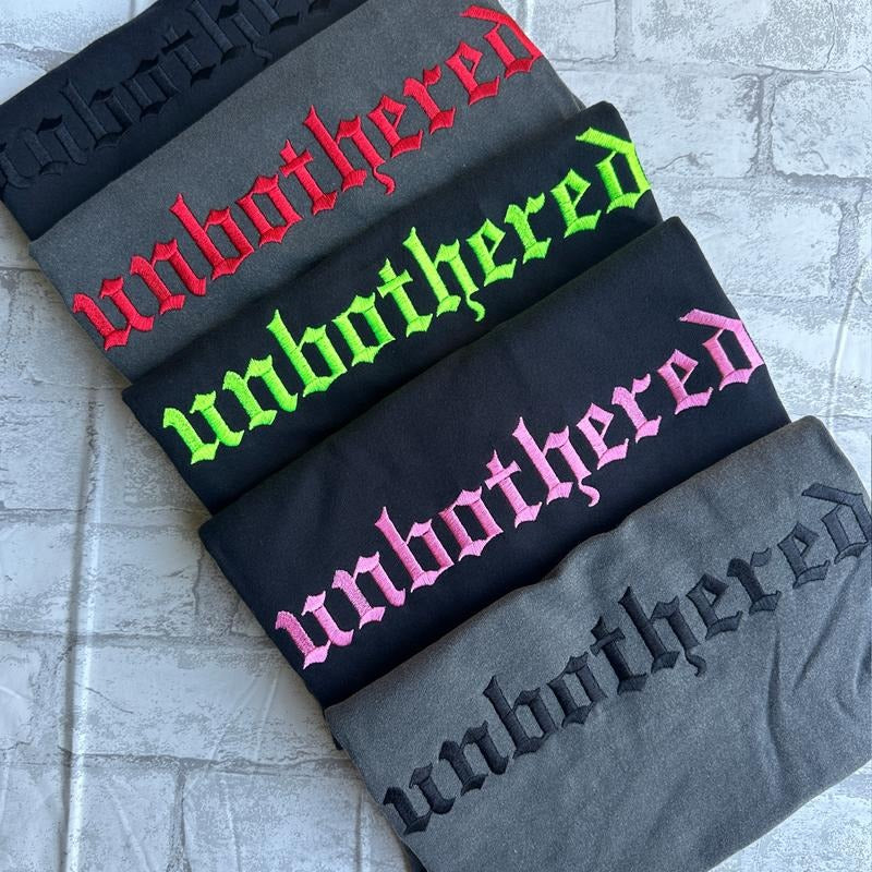 Comfort Colors - Unbothered Embroidered T-shirt Casual Casual Cotton Top Womenswear Short Sleeves Hoodie, Sweatshirt