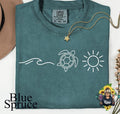 Comfort Colors Blue Spruce Ocean Themed Unisex Tshirt in Summer Style Featuring Turtle Sun & Wave Design Soft Preshrunk...